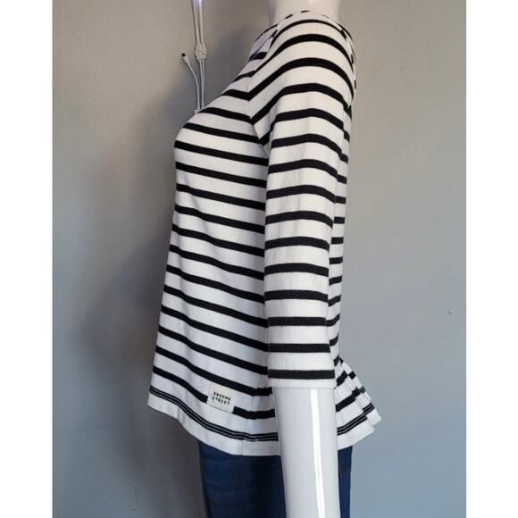 Kate Spade Broom Street Black and White Striped Boat Neck Shirt Ruffle Detail - Picture 4 of 5